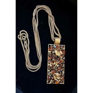 1960's Vintage Austrian Crystal Pendant Necklace Amber Color